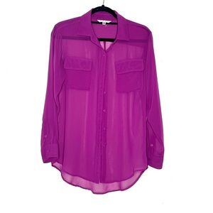 Cabi Tropic Blouse Magenta Sheer Button Down Top Size XS